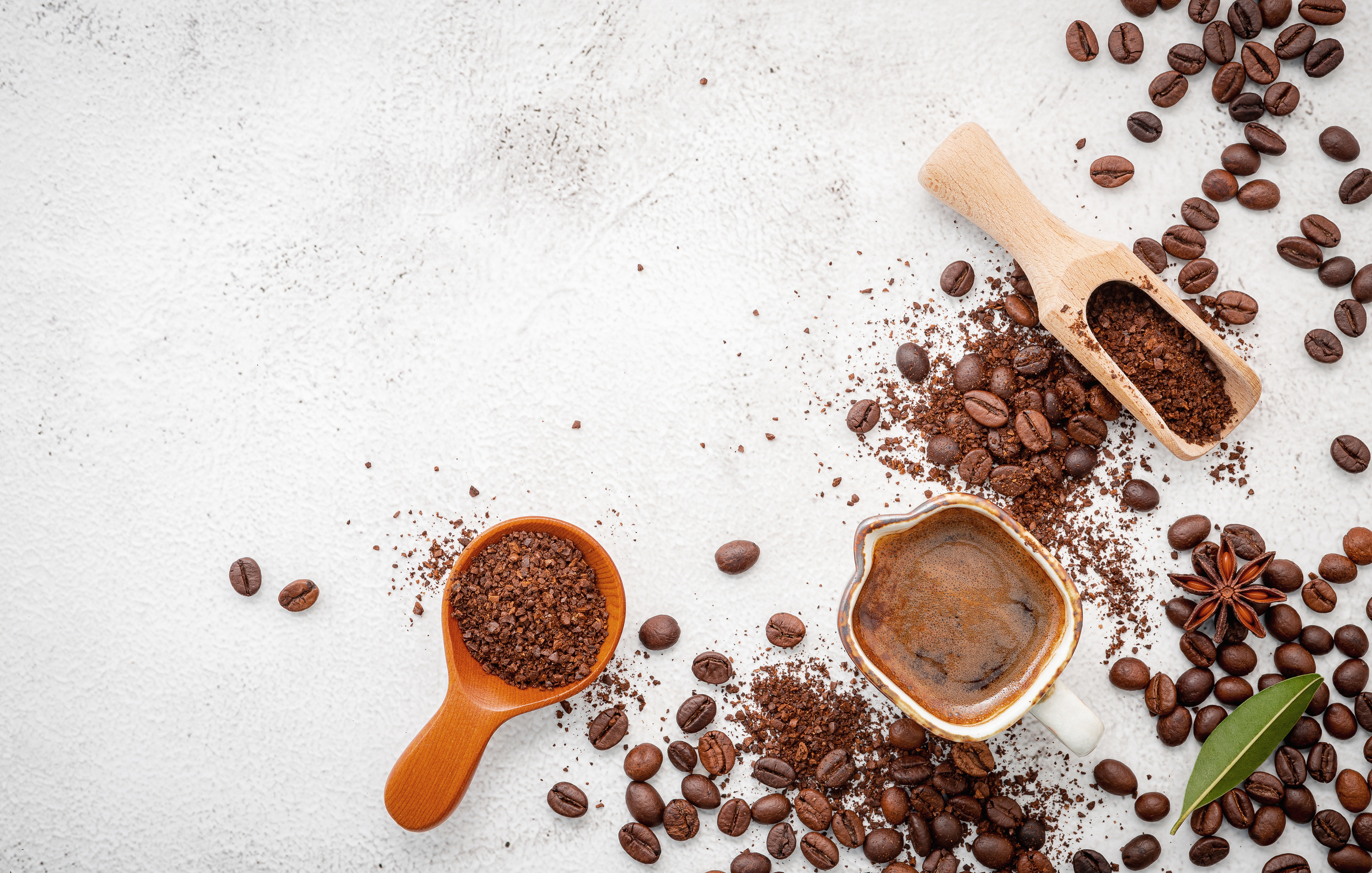 Background of Various Coffee Powder and Coffee Beans